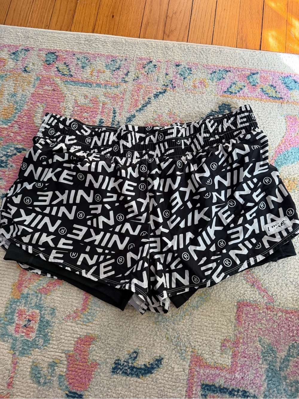 Nike Black & White All-Over Logo Athletic Shorts